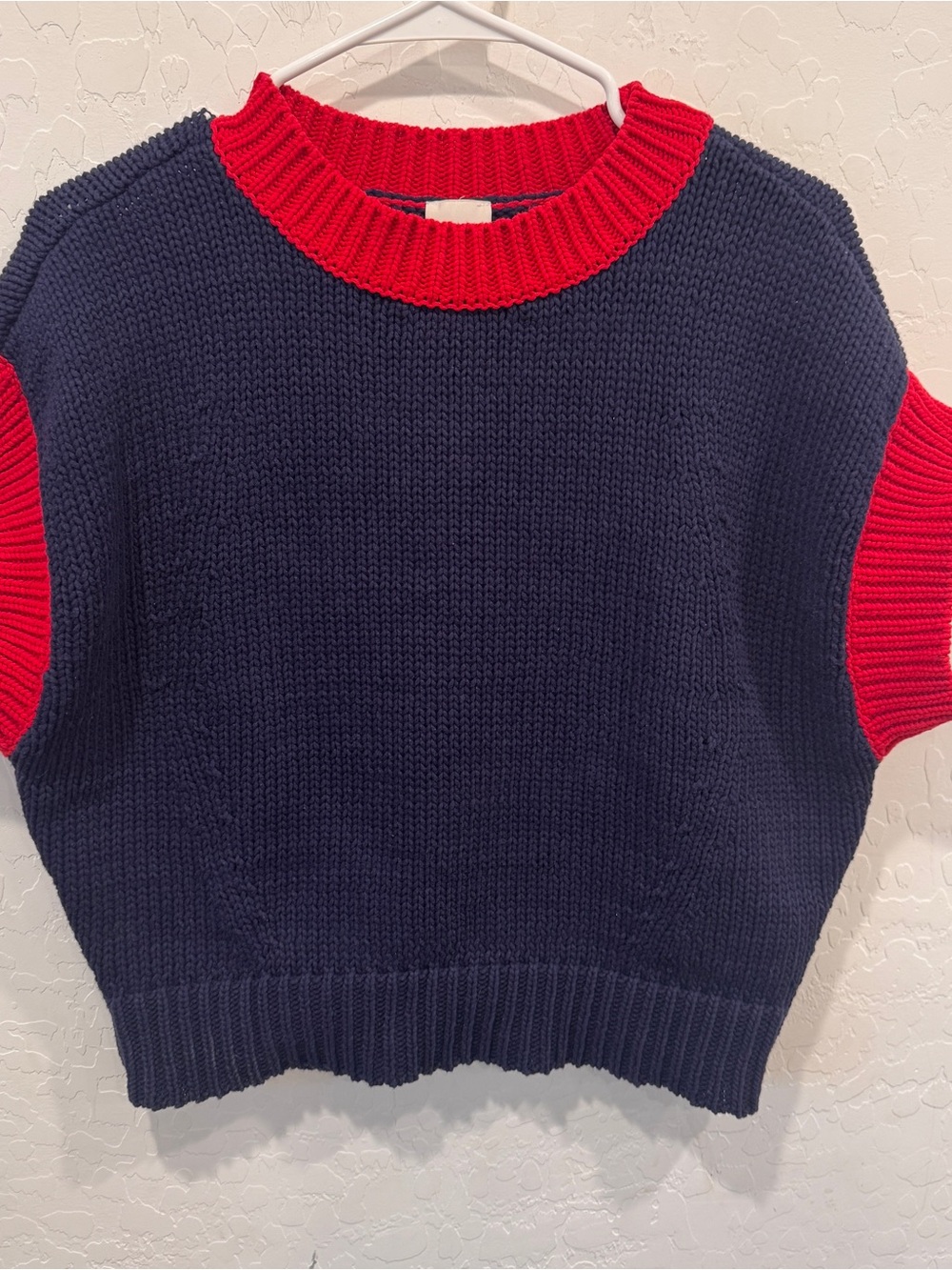 Maeve The Pippa Navy Short-Sleeve Crewneck Sweater Womens Small Red Trim